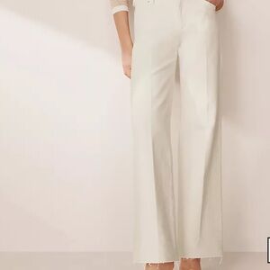 Ann Taylor Frayed Wide-Leg Jeans Ivory Size 4